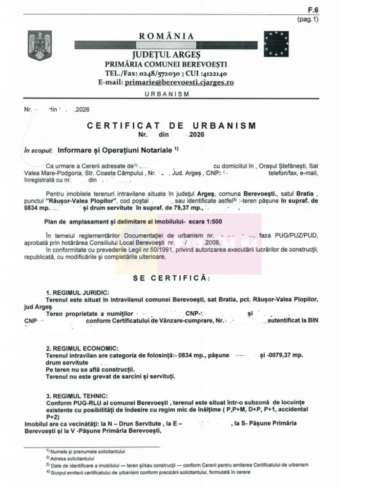 teren de vz in Berevoiesti / AG ( zona Pastravaria Rausor)
