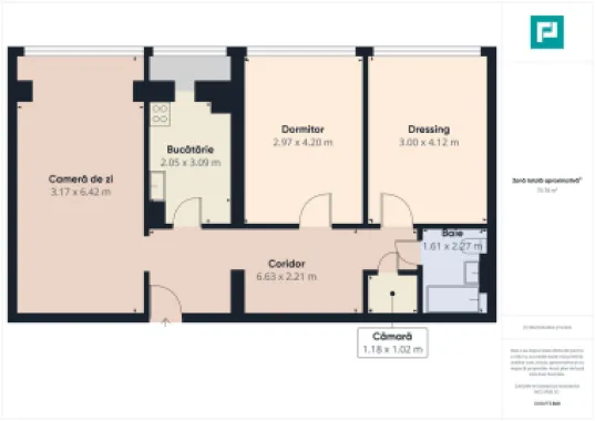 Apartament cu 3 camere, etaj intermediar