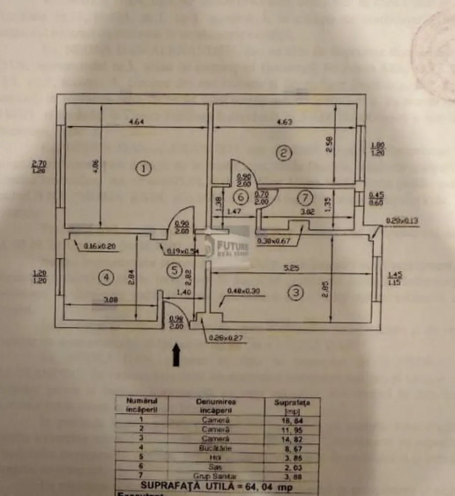 Apartament 3 camere | 64 mp | Zonă liniștită, excelent conectată