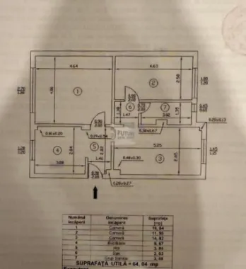 Apartament 3 camere | 64 mp | Zonă liniștită, excelent conectată