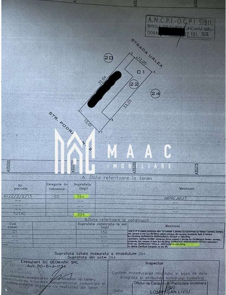 Casa 4 camere Sibiu | Trei Stejari, Sibiu | teren 394 mp - Casă individuală cu 4 camere, situată pe Strada Urlea din zona Trei Stejari, Sibiu, cu 158 mp utili, 222 mp construiți și teren de 394 mp.

Detalii proprietate:
• Casă individuală, finalizată, cu structură din cărămidă și acoperiș din țiglă
• Suprafață utilă: 158 mp
• Suprafață construită: 222 mp
• Teren: 394 mp, cu deschidere la stradă de 12 ml
• Compartimentare în două corpuri de clădire
• Primul corp, construit în anii '70: 2 camere, 2 holuri, 2 cămări, bucătărie, baie și pivniță
• Al doilea corp, edificat în 1986: 2 camere, bucătărie, baie, cămară și pivniță
• În total: 2 băi și 2 bucătării
• Stare interioară: necesită renovare

Proprietatea este amplasată într-o zonă apreciată din Sibiu, cu acces rapid către centrul orașului, Promenada Mall, Gara Sibiu și principalele puncte de interes. Poziționarea oferă acces facil către școli, magazine și mijloace de transport.

Pentru detalii suplimentare și programarea unei vizionări, contactați echipa MAAC Imobiliare și menționați Cod anunț CP3192045.