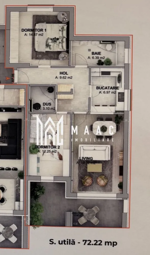 Apartament 3 camere I 2 Bai I Parcare inclusa I Zona vest - MAAC Imobiliare va propune spre vânzare un apartament la vilă cu 3 camere foarte aproape de zona industrială vest și aeroport ❗️ Apartamentul este la cheie cu centrală proprie,încălzire în pardosea ,parchet ,băile cu geam, utilate complet și este compus din : Dormitor 1 ,14.87 mp Dormitor 2 ,12,25 mp Living ,19 mp Bucătărie , 6,97 mp Baie cu cadă și geam de aerisire ,6,39 mp Baie cu duș ,3,10 mp Hol ,9.62 mp Terasa ,15.44 mp Pentru mai multe detalii, precizați telefonic că ați văzut anunțul cu ID CP2852914 }}