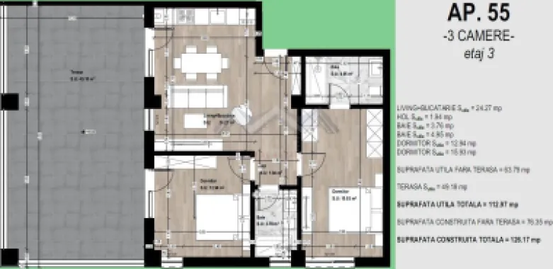 Apartament 3 camere + terasă 50 mp | Otopeni | TVA și parcare incluse