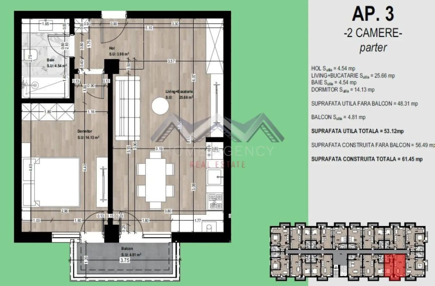 Apartament nou de vânzare Otopeni – 2 camere, 48 mp, balcon, parcare inclusă