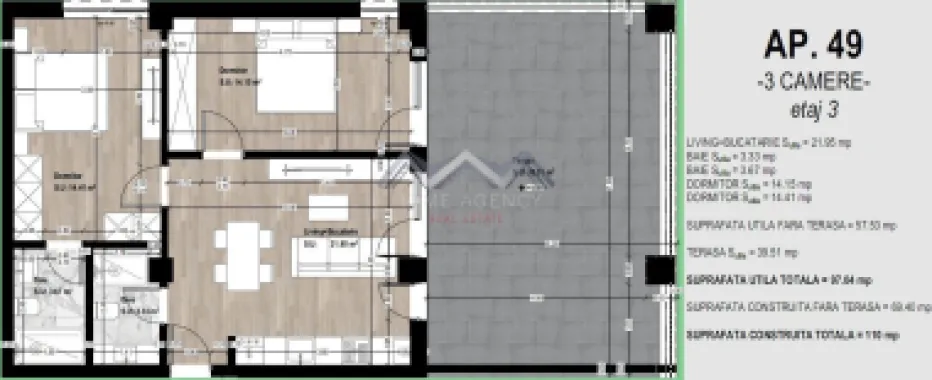 Apartament 3 camere + terasă 40 mp | Otopeni | TVA și parcare incluse