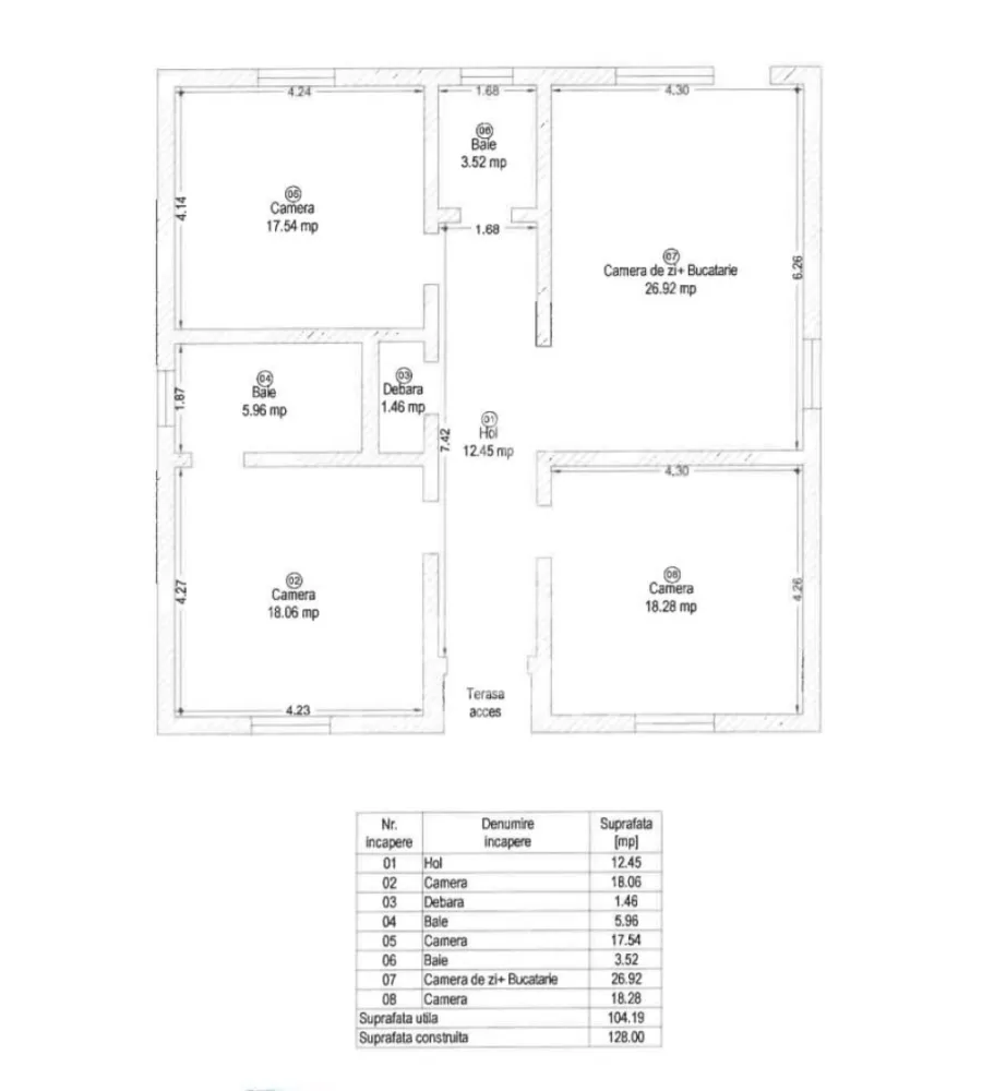 Casa individuala de vanzare, pe parter, 4 camere si 2 bai, Parta - APOSTU ESTATE va ofera spre vanzare o casa individuala moderna, situata in judetul Timis, localitatea Parta, la doar 15 minute de Shopping City Timisoara, intr-o zona in plina dezvoltare, cu acces facil la scoala cu clasele I–VIII, gradinita cu program prelungit, spatii comerciale, parcuri si mijloace de transport in comun.

Proprietatea dispune de un teren generos de 500 mp si o suprafata utila de 105 mp, fiind pozitionata intr-un cartier nou de case, cu o comunitate tanara, linistita si bine organizata. Casa se afla la strada asfaltata si beneficiaza de toate utilitatile: apa de la retea, curent, gaz, canalizare si iluminat public.

Locuinta este gandita dupa un proiect modern, cu dormitoare spatioase, baie matrimoniala, ferestre ample pentru un plus de luminozitate si o terasa de aproximativ 15 mp. Confortul termic este asigurat prin centrala proprie pe gaz, incalzire in pardoseala si termostat ambiental in fiecare camera, cu control prin Wi-Fi Siemens.

Detaliile tehnice sunt de cea mai buna calitate, incluzand tamplarie PVC Salamander, geamuri tripan 4 anotimpuri gri antracit, usa de intrare dubla cu panou izolant, iluminat exterior complet, zidarie realizata integral cu caramida de 25 cm, izolatie exterioara de 10 cm EPS 80, tavan izolat cu vata si folie de aluminiu, acoperis cu folie anticondens, tigla de beton gri antracit, pod inchis cu astereala si burlane Bilka de 0.6 mm grosime.

Compartimentarea este eficienta si bine gandita, cu dormitor matrimonial de aproximativ 18 mp cu baie proprie (prevazuta cu wc suspendat si doua lavoare), doua dormitoare secundare de aproximativ 18 si 19 mp, baie cu dus si geam, living open-space cu bucatarie de 25 mp, debara si pod accesibil prin scara rabatabila, ideal pentru depozitare.

Casa se va preda complet finalizata, la cheie, in luna Septembrie 2026, reprezentand o oportunitate excelenta pentru cei care cauta o locuinta moderna, bine construita si pozitionata intr-o zona cu acces rapid catre Timisoara.

Agentia imobiliara Apostu Estate va ofera consultanta bancara gratuita prin intermediul colaboratorilor nostri pentru alegerea celui mai potrivit tip de credit, astfel incat tu sa devi noul proprietar al acestui apartament.
Va asteptam cu drag la o vizionare!