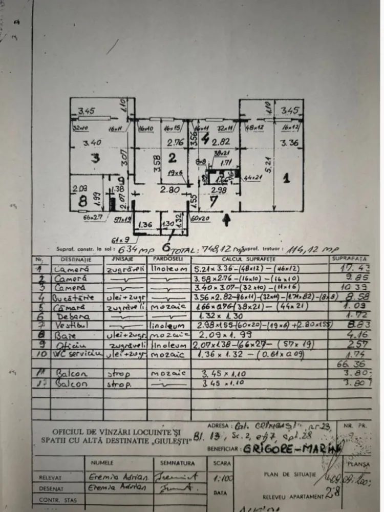 Apartament 3 camere de vânzare Crângași 75 mp bloc 1982