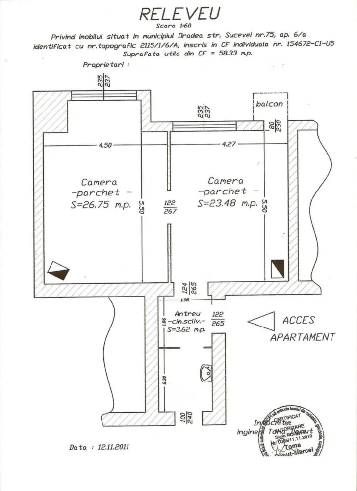 Apartament 2 camere, ultracentral-zona Parc Balcescu-Pret 137.000 euro