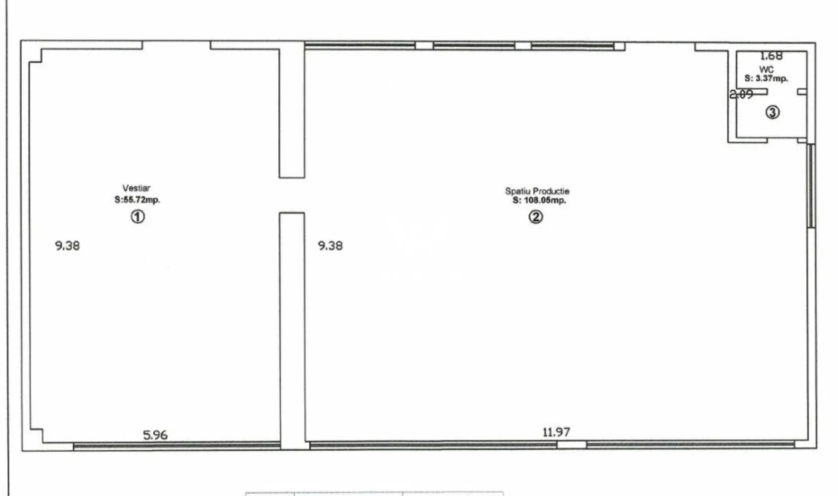 Spatiu industrial compus din doua corpuri in Orlat, central - Sibiu - Va propunem spre vanzare o proprietate industriala compusa din 2 corpuri situat in centrul comunei Orlat, jud. Sibiu Proprietatea este compusa din: - Hala 1 cu suprafata de 185 mp - Hala 2 cu suprafata de 168 mp - Teren aferent 909 mp - Platforma betonata Proprietatea este imprejmuita cu gard si are bransamente la utilitati apa, canaalizare, energie electrica, gaze naturale (in apropiere). Cladirile necesita lucrari de reparatii. Nu exista acces TIR. Pret: 69.000 euro. }}