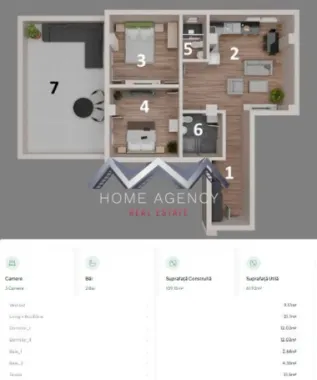 Apartament 3 camere, terasă 31 mp Otopeni central | parcare, comision 0