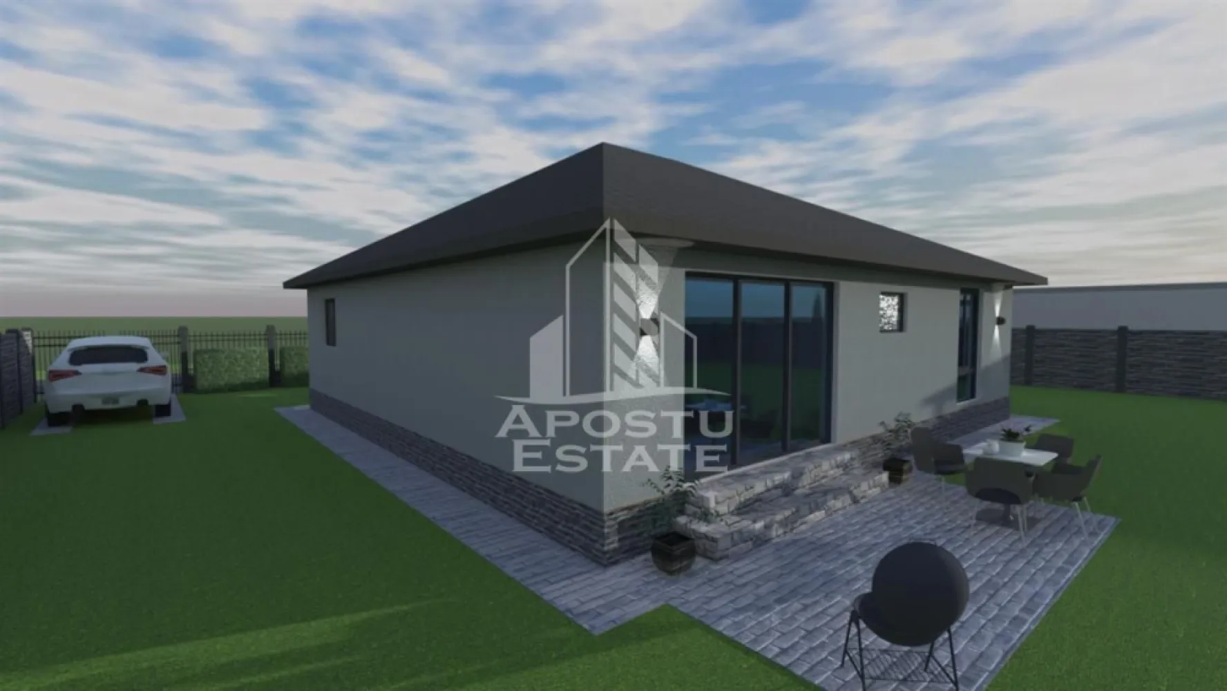 Casa individuala pe parter, 4 camere si 2 bai, 530 mp teren