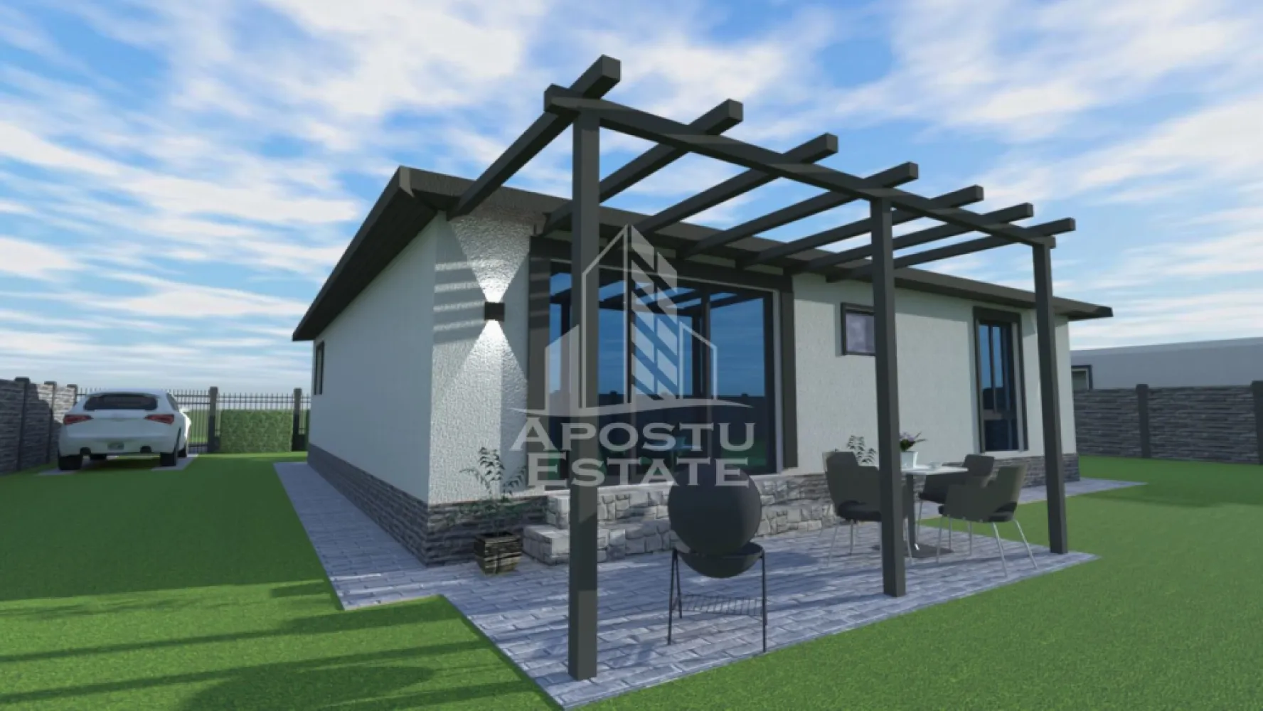 Casa individuala pe parter, 4 camere si 2 bai, 530 mp teren
