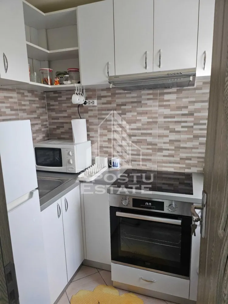 Apartament cu 1 camere de inchiriat, petfriendly, Buziasului,Timisoara - Agentia imobiliara APOSTU ESTATE va propune spre inchiriere un apartament cu 1 camere, spatios si luminos, situat in zona Buziasului, o zona linistita si bine pozitionata din Timisoara, potrivit pentru cupluri sau studenti care isi doresc o locuinta unde sa se simta confortabil si cu acces facil catre scoli, statii de autobuz, supermarketuri , magazine de zona, parcuri.

Suprafata utila: 22 mp
Compartimentare eficienta:
-Hol de acces 
-Bucatarie complet mobilata si utilata
-Dormitor mobilat si utilat
-Baie prevazuta cu dus

Confort si facilitati:
-Incalzirea apartamentului: colterm
-Apartamentul este complet mobilat si utilat
-Se accepta animale de companie de catre proprietar

Localizare:
-Timis,Timisoara, zona Buziasului– acces facil spre magazine, scoli, parcuri si mijloace de transport in comun.

Ideal pentru:
-Cupluri
-Studenti

Disponibilitate: imediata
Pret chirie lunara: 250 euro ( usor negociabil)
Programeaza o vizionare pentru a-ti putea imagina viitorul aici!
ID intern: CP3213203