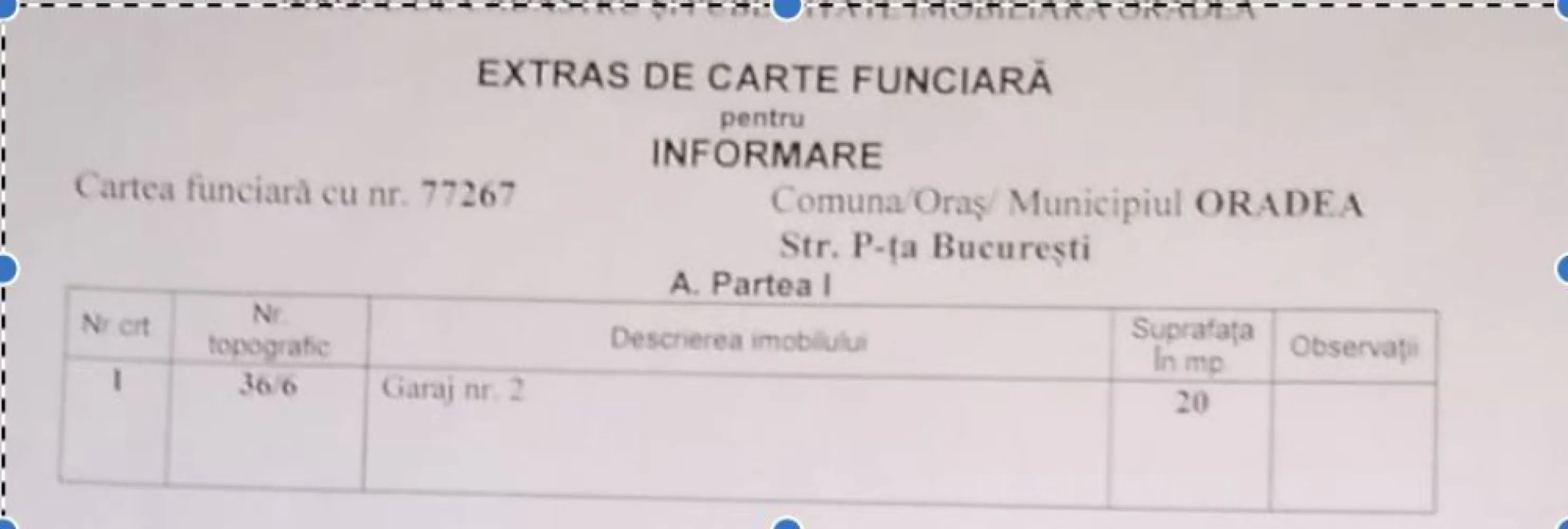 Garaj cu CF, 20 mp, Piata Bucuresti. 12 500 E (neg). Comision 0 - De vanzare: garaj din zidarie, suprafata utila 20 mp, CF propriu, Piata Bucuresti, Oradea. 12 500 Euro. Negociabil. Comision 0. Dimensiuni aproximative 3,5m / 5,5m, inaltime la usa 1,9 m. }}