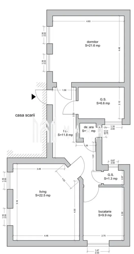 Apartament 2 camere DECOMANDAT 75 MPU Strada Rennes - MAAC Imobiliare vă propune spre vânzare un apartament cu 2 camere decomandate, situat în zona centrală, pe Strada Rennes, o locație apreciată pentru accesibilitate și proximitatea față de punctele de interes urbane. Proprietatea dispune de o suprafață utilă de 75 mp și se remarcă prin compartimentarea eficientă, oferind un confort sporit pentru locuire sau investiție pe termen lung. Apartamentul este poziționat la etajul 2, un etaj intermediar ideal, și ocupă întreg nivelul, asigurând intimitate și liniște. Spațiile interioare sunt generoase, cu camere mari, luminoase și înalte, ce permit multiple posibilități de amenajare. Cele două băi sunt prevăzute fiecare cu geam pentru aerisire naturală, un avantaj rar întâlnit. De asemenea, proprietatea beneficiază de un view superb și include o pivniță spațioasă de 12 mp, ideală pentru depozitare. Apartamentul necesită renovare, oferind astfel oportunitatea perfectă de personalizare completă în funcție de preferințele viitorului proprietar. -total decomandat -etaj intermediar 2 -2 băi fiecare cu geam -singur pe nivel -view superb -pivniță 12 mp -camere mari, luminoase și înalte -necesită renovare și se poate amenaja după propriul gust Pentru mai multe detalii vă rugăm să menționați CP3007442 la telefon. }}