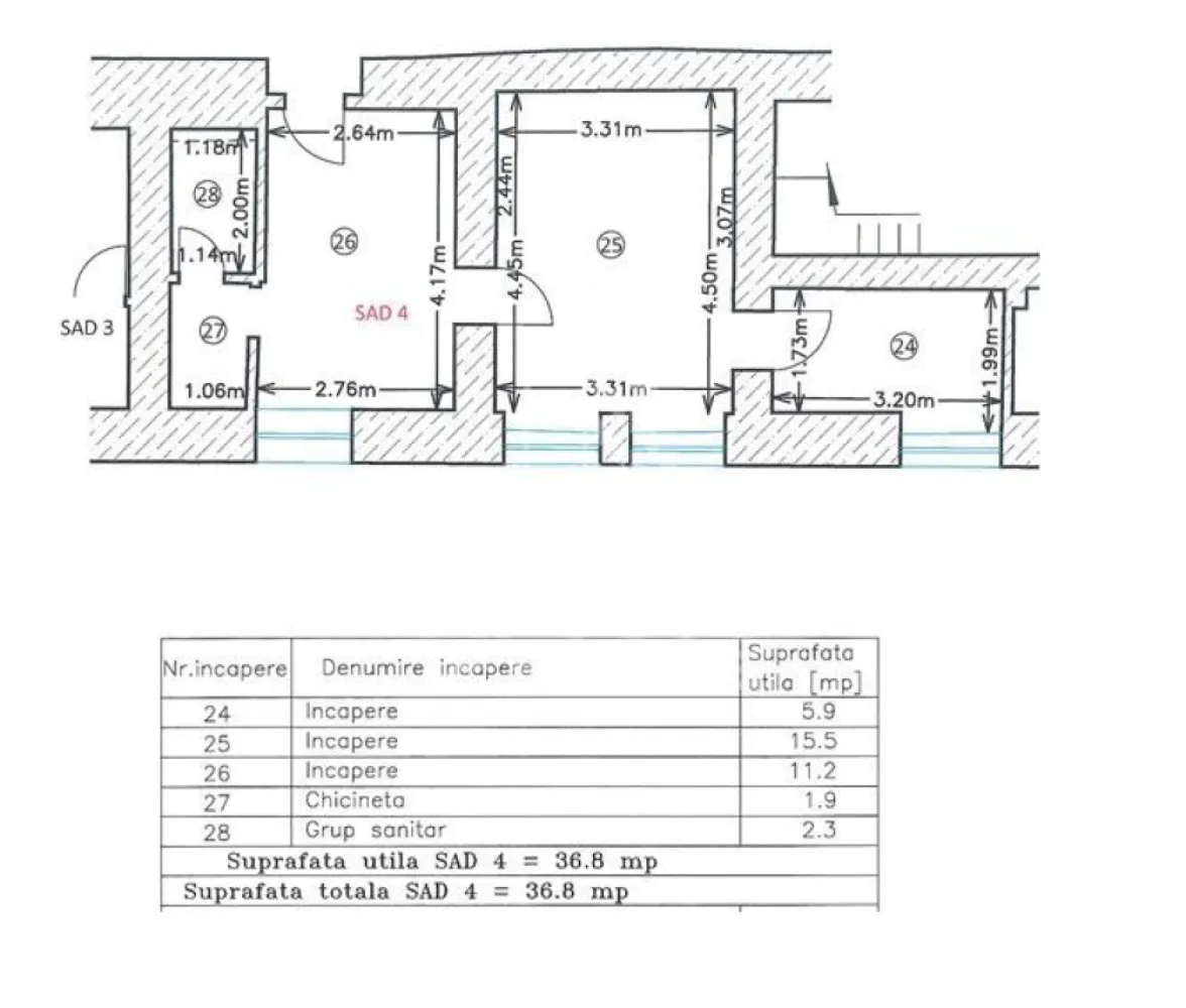 Spatiu birouri, SAD, 37 mp, Zona Ultracentrala Piata Unirii - Agentia imobiliara APOSTU ESTATE va ofera spre inchiriere spatiu pentru birouri,SAD, de 37 mp, langa Piata Unirii Timisoara.

Spatiu este amplasat la etajul 1 al unei cladiri istorice renovate complet, are suprafata totala de 37 mp si este compartimentat in 3 incaperi, 1 grup sanitar si chicineta ( conform plan atasat).
Confortul termic este asigurat de centrala proprie pe gaz si aparate de climatizare.
Contorizarea utilitatilor este separata.|
La inchirierea spatiului se achita doua luni de chirie ca si garantie.

Pentru mai multe detalii sau pentru stabilirea unei vizionari nu ezitati sa ne contactati.
CP3216415
