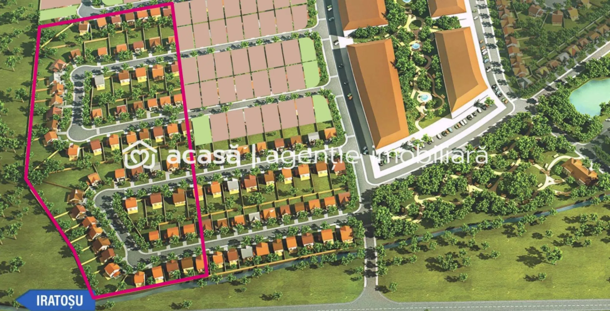 Teren de case lipit de Cartierul Westfield - Agenția imobiliară ACASĂ vă oferă în exclusivitare un teren ideal pentru dezvoltarea unui cartier de case. Terenul este situat pe DJ709 drumul spre Iratoș, lipit de Cartierul Westfield Arad. Zona este deja consacrată pentru dezvoltări rezidențiale, toate utilitățile sunt în proximitate. Conform PUZ-ului se pot construi case cu un regim de înălțime P+1+M la un POT de 40% și un CUT de 1,2. Prețul terenului este acum la doar 20 eur/mp. Pentru vizionare și detalii, apelați 0721356746 }}