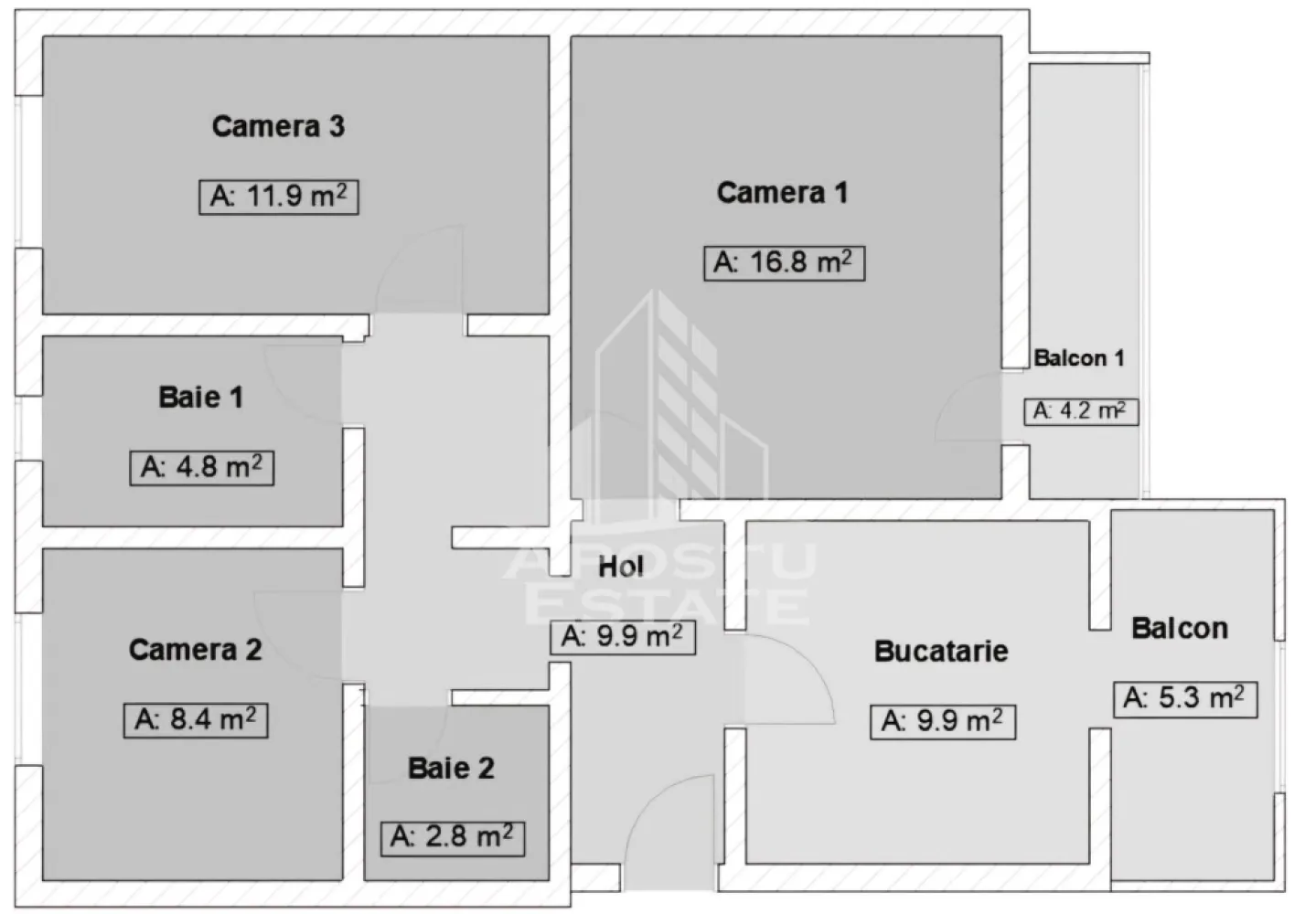 Apartament cu 3 camere, 2 bai, 2 balcoane, zona Calea Aradului