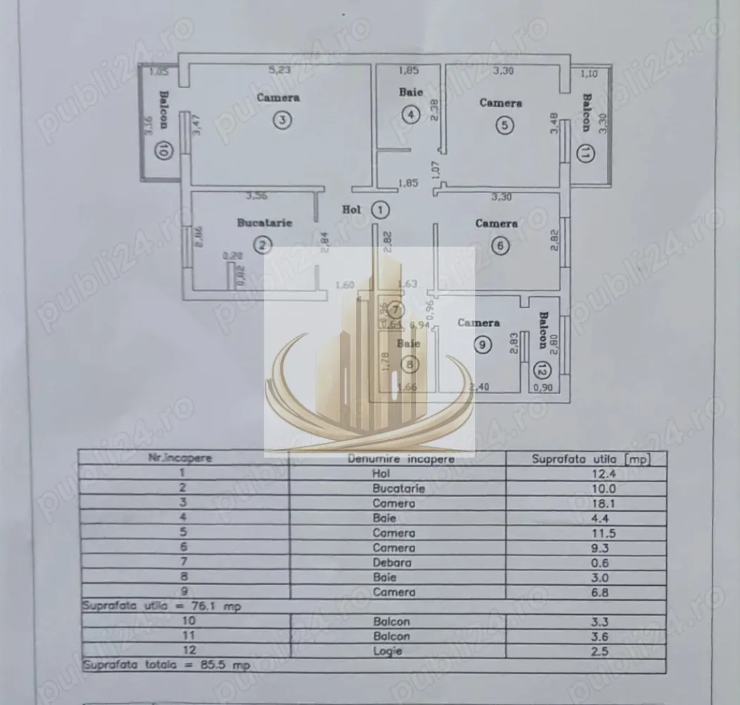 Apartament 4 camere, 76mp + 3 balcoane, zona Calea Aradului