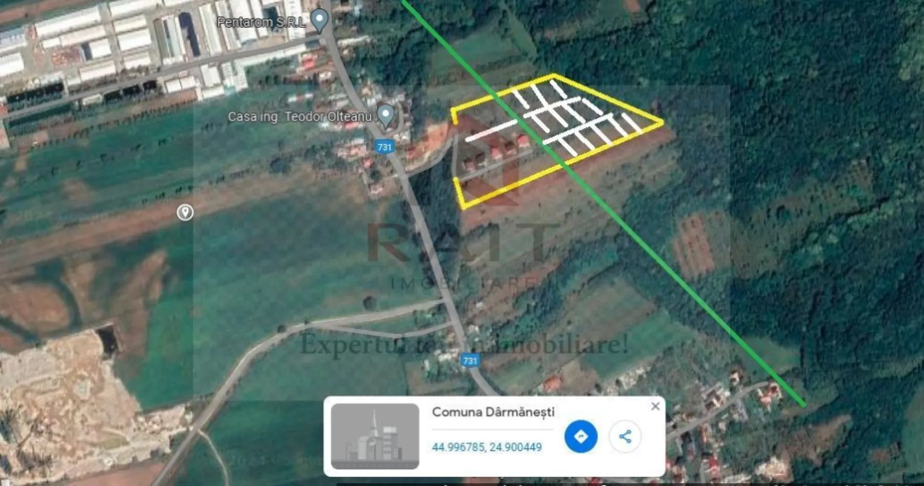 Teren Intravilan Parcelabil - Se vinde 39 parcele teren intravilan intre 600 si 800 mp x 17 euro mp. Proiect de Dezvoltare Imobiliară: Divizarea terenului în parcele mai mici pentru construcția de case de vacanță sau vile cu vedere panoramică către munte, creând astfel o comunitate rezidențială exclusivistă. }}