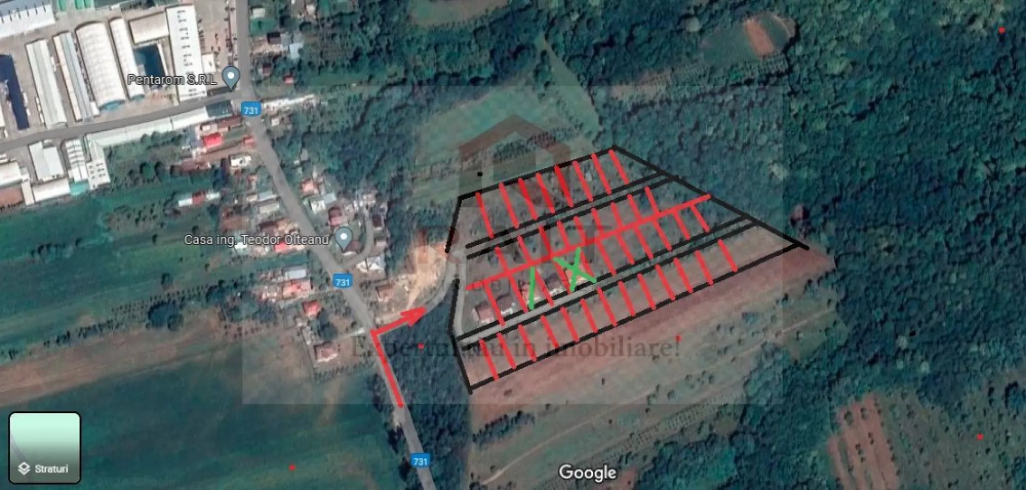 Teren Intravilan Parcelabil - Se vinde 39 parcele teren intravilan intre 600 si 800 mp x 17 euro mp. Proiect de Dezvoltare Imobiliară: Divizarea terenului în parcele mai mici pentru construcția de case de vacanță sau vile cu vedere panoramică către munte, creând astfel o comunitate rezidențială exclusivistă. }}