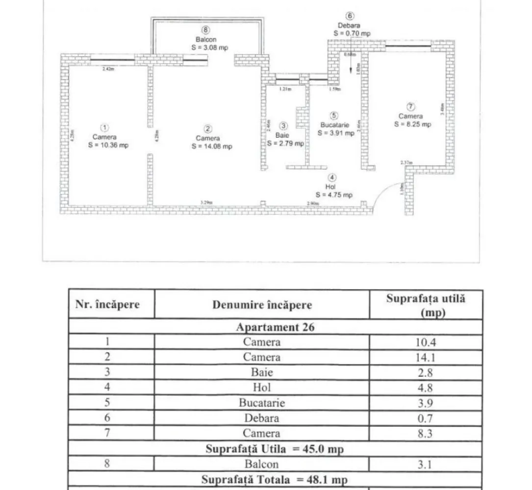 Apartament 3 camere, etaj 1, balcon închis – Aleea Șteaza