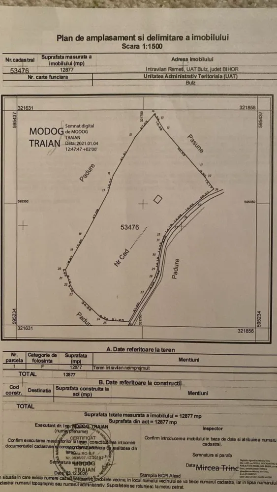 Teren intravilan 1.28ha Remeti–perfect pensiune/cabane, zonă turistica