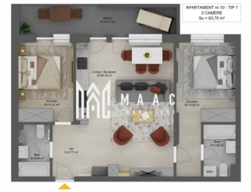 Apartament 3 camere I 64 mp I Sibiu I Doamna Stanca I 2 băi I balcon 10 mp
