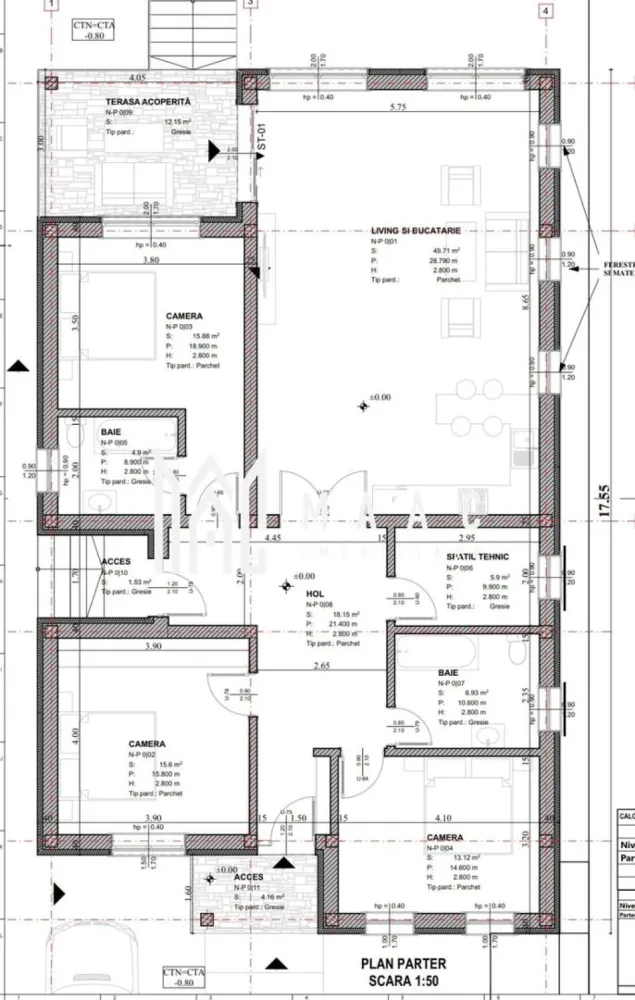 Casa pe un singur nivel | 500 mp teren | Selimbar - MAAC Imobiliare vă propune spre vânzare o casă individuală pe un singur nivel, cu 4 camere, situată în zona Tineretului din Șelimbăr, amplasată pe un teren de 500 mp, într-o zonă rezidențială apreciată pentru accesibilitate și dezvoltare continuă. Proprietatea oferă o compartimentare modernă și funcțională, ideală pentru o familie care își dorește confort și intimitate.

Locuința dispune de o suprafață utilă de 130 mp și o suprafață construită de 165 mp, la care se adaugă o terasă acoperită de 12 mp, perfectă pentru relaxare în aer liber.

Compartimentarea este eficient organizată:
-3 dormitoare decomandate, cu suprafețe cuprinse între 13 și 16 mp, dintre care unul beneficiază de baie proprie
-living open space cu bucătăria, în suprafață de 50 mp
-spațiu tehnic de 6 mp
-2 intrări
-terasă acoperită de 12 mp

Imobilul se predă la stadiul de roșu, fiind dotat cu geamuri termopan și ambele uși de acces montate, oferind posibilitatea personalizării finisajelor interioare după preferințele viitorului proprietar.

Pentru mai multe detalii, vă rugăm să menționați CP2989039 la telefon.