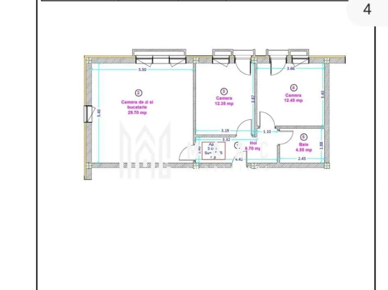 Spațiu birouri | 3 camere | 66MPU | Doamna Stanca