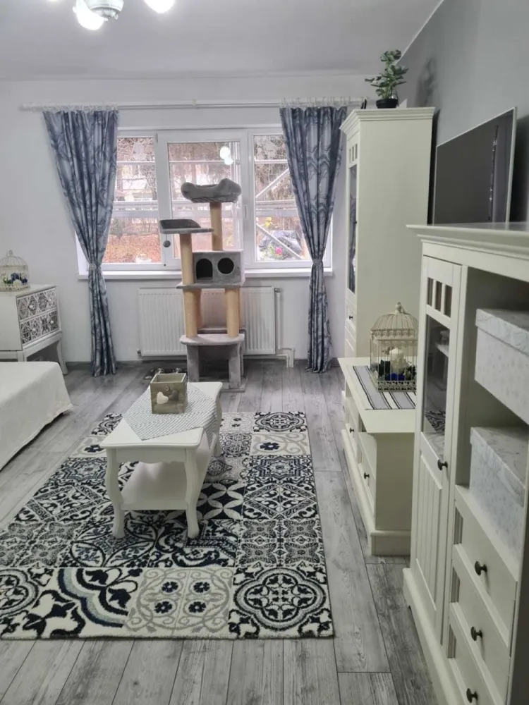 Apartament 2 camere de vanzare in Manastur, str. Grigore Alexandrescu - Vând apartament cu 2 camere (decomandate), 40 mp, situat la parter, într-o zonă excelentă din Cluj-Napoca. Locuința a fost renovată complet în 2019, dispune de centrală termică proprie și se vinde complet mobilată și utilată, fiind gata pentru mutare imediată sau investiție. Compartimentare: -2 camere -1 baie -1 bucătărie - Hol - Logie - Cămară Detalii apartament: - Suprafață: 40 mp - Parter, cu acces facil - Renovat complet în 2019 - Centrală proprie - Complet mobilat și utilat Avantaje: - Blocul este în curs de izolare termică și creștere a eficienței energetice printr-un proiect PNRR - Aproape de grădinițe, creșe, școli, piață, magazine, bănci, mijloace de transport in comun - Finisaje moderne: geamuri termopan, gresie, faianță, parchet - Zonă liniștită Preț: 295.000 € Pentru mai multe informații: 07******37