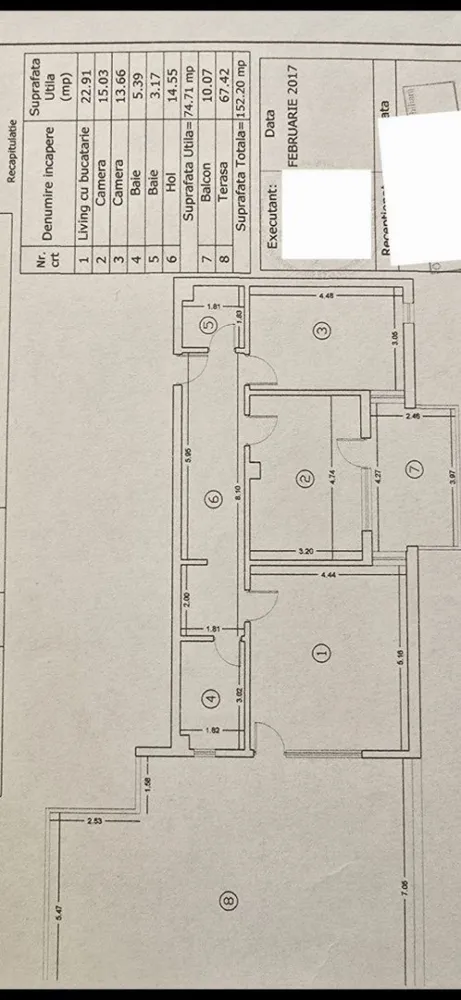 Apartament 3 camere / 152 mp / Pallady / Terasa / 2 Parcari subterane - Agenția BRASADAS vinde : *Apartament 3 camere cu terasa și 2 parcări subterane incluse în preț. Zona Pallady / ALEEA MIZIL / Metrou 1 Decembrie 1918 (aprox 13 min pe jos) sau Nicolae Teclu (aprox 15 min pe jos). *2 locuri la parcarea subterană INCLUSE in preț / închise cu ușă de garaj automată. *Bloc din 2017, bloc de 3 etaje, apartamentul este situat la etajul 3 , suprafață totală 152,20 mp. *Suprafață utila 74,71 mp + terasa 67,42 mp + balcon 10,07 mp . *Bloc fără lift *Terasa cu ieșire din living *Balcon cu ieșire din dormitor *Living cu bucătărie open space 22.91 mp , Dormitor 15.03 mp , Dormitor 13.66 mp , Baie 5.39 mp , Baie 3.17 mp, Hol 14.55 mp. *Se vinde mobilat și utilat ( dar și fără acestea , în funcție de alegerea cumpăratorului). *Pereții sunt din cărămidă ( NU rigips ). *Creșe, grădinițe, școli, piață, farmacii, super-marketuri în apropiere.