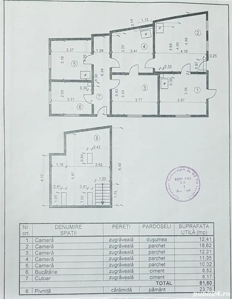 Vand casa zona Plevnei - Casa stradala, curte comuna. 5 camere, semidecomandat, wc, bucatarie, hol. Pivnita 25mp.