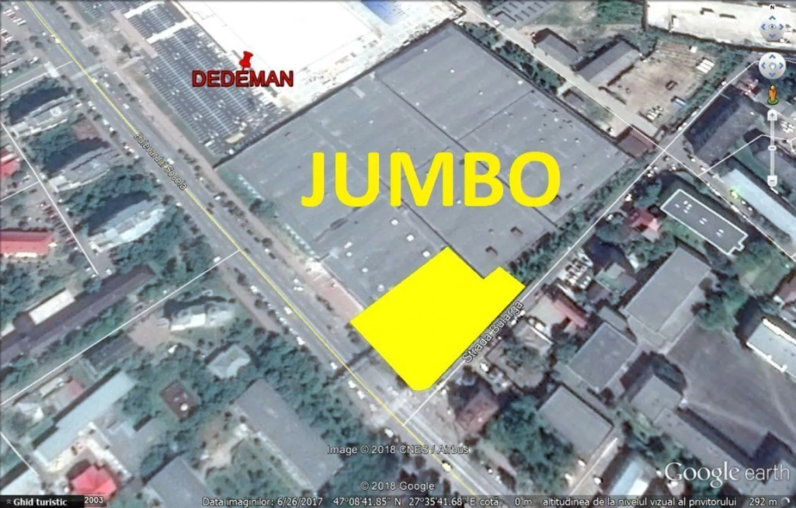 De vanzare HALE 1.368mp teren 3.062mp Jumbo, Dedeman, Lidl, termen plata 3ani - De vanzare HALE 1.368mp, teren 3.062mp bd. Socola langa Jumbo, Dedeman, Lidl, colt intersectie - termen de plata 3 ani; - deschidere de 47m la bd. Socola si 74m la str. Bularga; - dublu acces auto - catre str. Bularga (existent) si spre bd. Socola (exista proiect in curs de amenajare); - colt de intersectie semaforizata, vizibilitate foarte buna, deschidere foarte mare catre traficul auto dinspre Bucium (perpendicular); - halele pot fi compartimentate pe inaltime (parter + etaj); - conductele de termoficare au fost mutate in strada Bularga. indicatori conform PUG nou: - CUT 4 - POT 60% - nu se limiteaza inaltimea maxima - UTR D - Activitati comerciale, servicii, locuinte colective