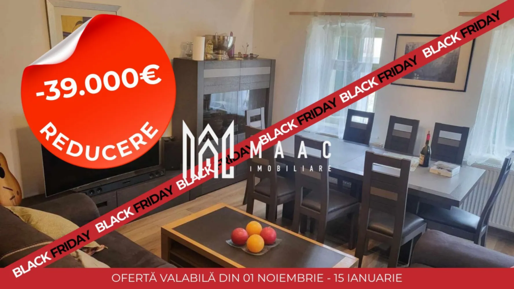 Black Friday Casa 2 corpuri individuale| 30 km de Sibiu | Teren 1500 mp - 🔥 BLACK FRIDAY - Profită de cea mai bună perioadă din an pentru a deveni proprietar! Reducere de 39.000 euro - Preț vechi - 179.000 euro Preț promoțional - 140.000 euro MAAC Imobiliare va propune spre vânzare o proprietate deosebită, situată într-un sat liniștit, la doar 30 km de Sibiu, spre Mediaș. Ideală pentru o familie extinsă sau pentru cei care doresc să îmbine viața la țară cu confortul modern, proprietatea include două case individuale de tip săsesc, complet renovate cu materiale premium. Facilități în sat: Școli primare și gimnaziale Cabinete medicale și stomatologice Magazine alimentare, agricole, de construcții și benzinărie Acces la mijloace de transport: autobuz și tren Utilități și dotări: Suprafață teren: 1500 mp (jumătate teren construibil, jumătate teren agricol) Gaz metan Alimentare cu apă contorizată Tablou electric modern, conform standardelor europene Contract salubritate cu triaj selectiv Internet prin fibră optică DIGI Poartă și portiță cu acces electric + telecomandă și interfon video Sistem de supraveghere video, accesibil prin aplicație mobilă Curte de 210 mp, pavată premium (Elis), sistem de iluminat integrat in pavele, cu brasero(șemineu deschis) pentru seri de relaxare Descrierea proprietății: Casa mică: Bucătărie mobilată și utilată Dormitor Baie modernă cu duș tip italian Casa mare: Parter: Hol de acces Baie de serviciu Bucătărie modernă la comandă, dotată cu electrocasnice premium, noi, în garanție Living generos, cu posibilitate de instalare șemineu Mansarda: Cameră spațioasă de 40 mp, cu baie proprie, ferestre Velux și iluminare cu senzori de mișcare Alte anexe: Beci tip cramă (40 mp), uscat și răcoros Șură mare (90 mp), situată pe teren construibil, ideală pentru transformare în pensiune sau afacere Teren agricol fertil, cu plantație de zmeură, nuc tânăr, vișini, pruni, soc, liliac și mâna Maicii Domnului Această proprietate reprezintă o oportunitate excelentă pentru cei care își doresc un stil de viață liniștit, aproape de natură, fără a renunța la confortul urban. Pentru mai multe detalii sau pentru a programa o vizionare, va rugam specificați telefonic: CP2778731! }}