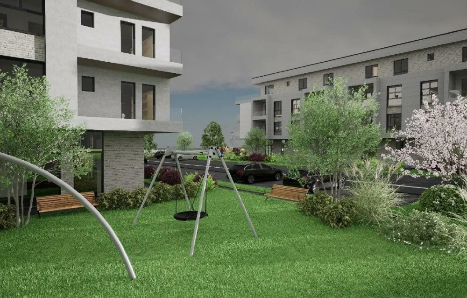 Apartament 3 camere cu parcare- NORD PARK RESIDENCE - Noul proiect imobiliar Nord Park Residence de pe strada Salciilor, in vecinatatea parcului Cubic, ofera spre vanzare 40 de apartamente noi, spatioase si confortabile, situate in 2 imobile cu P+2E+ERetras, cu spatii comerciale la parterul fiecarui bloc. Configuratia acestui apartament: 2 dormitoare , living open space cu bucatarie, 2 balcoane, 2 bai, 2 holuri, 1 loc de parcare. Suprafata utila a apartamentului este de 78.25 mp si a balcoanelor de 13.60 mp. Structura de rezistenta se realizeaza din stalpi, grinzi si plansee din beton armat, respectand cele mai riguroase cerinte privind rezistenta si stabilitatea. Tamplaria exterioara va fi de culoare gri antracit pe exterior si alb pe interior cu geam termopan triplustrat. Balcoanele vor avea pardoseala din placi ceramice si balustrada de protectie din sticla . Fiecare scară va dispune de un lift de o capacitate de 4 persoane/lift, Fiecare apartament va fi dotat cu interfon video. Apartamentele se vor preda cu usi de intrare izolate fonic, peretii zugraviti in vopsea alba lavabila, prizele si intrerupatoarele montate pe pozitie, centrala termica prin condensare. Complexul dispune de locuri de parcare, spatii verzi si loc de joaca pentru copii. Pretul include TVA de 9% pentru persoane fizice, care achizitioneaza prima casa cu TVA redus.