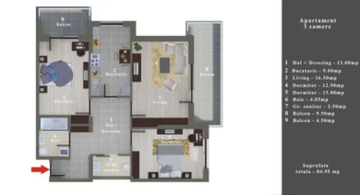 Apartament 3 cam. 85 mp Et. 3 de vanzare Soseaua Alexandriei